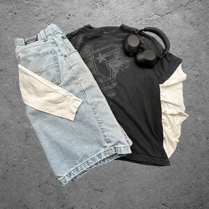 Famous Stars and Straps Vintage Y2K Graphic T-Shirt Faded Black Mens Medium